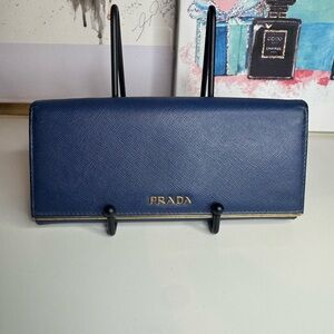 Prada Navy Blue Wallet with Gold Accents